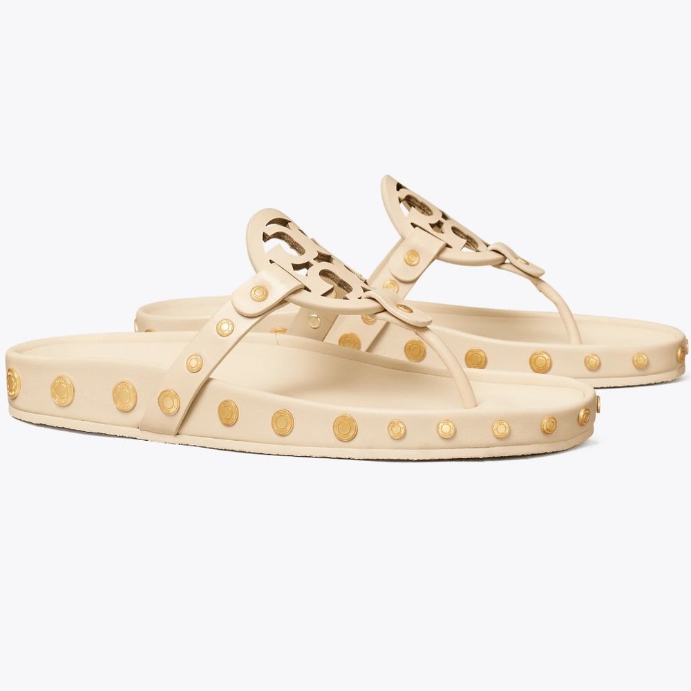 Tory Burch Miller LAST ONES! Cloud Coin Thong Sandals New Cream Ivory Leather - Picture 3 of 11